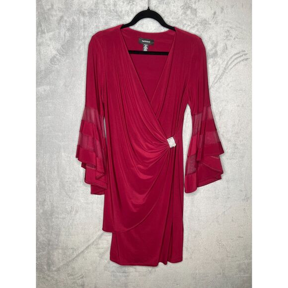 R&M Richards Women's Petite Illusion-Detail Bell-Sleeve Wrap Dress (10) - Picture 5 of 10